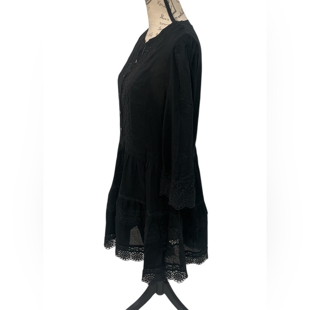 GAP Black Cotton Eyelet Tiered Mini Dress L  100% cotton - Picture 2 of 6